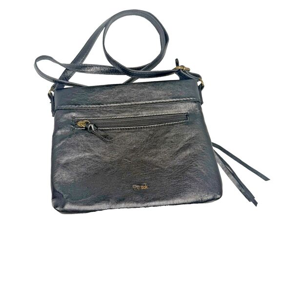 The Sak Sanibel Crossbody Bag Women Black Leather Floral Embossed 9"x8"x2" - Picture 1 of 14